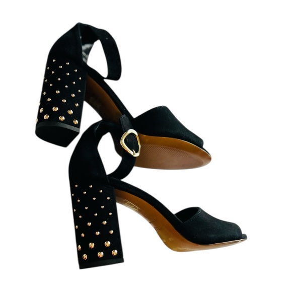 MAJE Paris Studded Block Heel Suede Sandals Heels - Picture 7 of 15